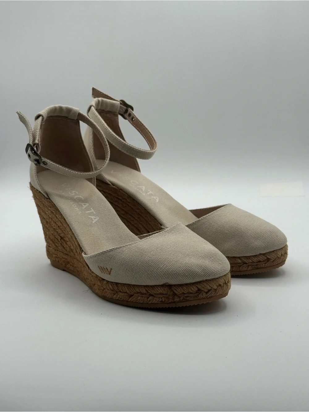 Viscata Barcelona Estartit Canvas Espadrille Wedges Beige Ankle Strap Jute Heel - Picture 10 of 16
